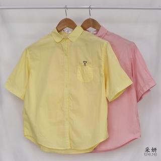 【CHAI YAN 採妍】胸口小口袋小狗刺繡襯衫短袖上衣(春夏新款上衣-65-78公斤可穿)