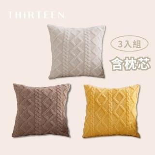 【THiRTEEN 拾參家居】立體緹花絨毛抱枕 三入組(含枕芯 靠枕 沙發抱枕 枕頭 靠墊)