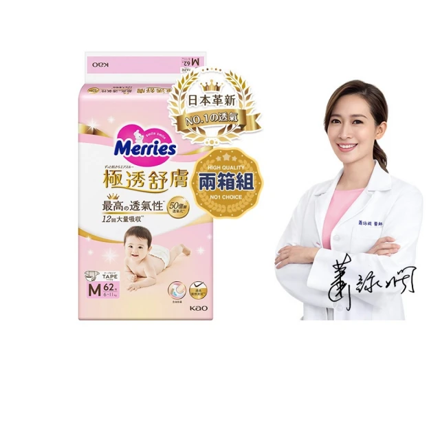 【妙而舒】極透舒膚黏貼型尿布 M 2箱購(M62片x6包)