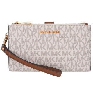 【Michael Kors】JET SET TRAVEL系列 金字LOGO 防刮皮革 雙層 多功能 手拿 長夾 手機包(字母白)