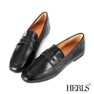 【HERLS】樂福鞋-簡約便仕橢圓頭平底樂福鞋(黑色)