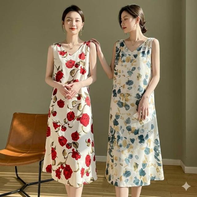 【巴黎 】  不退換 真絲洋裝法式絲綢緞面絲質連身裙 真 桑蠶絲印花背心長裙女裙子6色a1gj5 