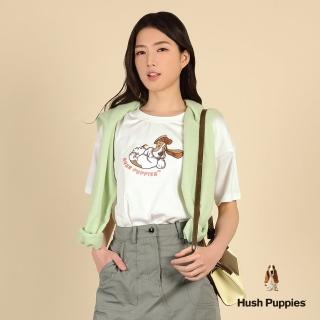 【Hush Puppies】女裝 T恤 Q版趣味狗寬版落肩T恤(白色 / 53211103)