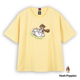 【Hush Puppies】女裝 T恤 Q版趣味狗寬版落肩T恤(淺黃 / 53211103)
