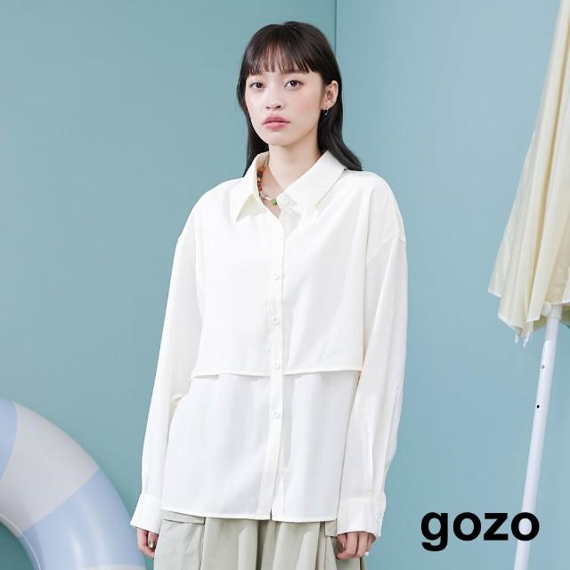 【gozo】MOMO獨家款★限量開賣 假兩件綁帶造型薄長袖襯衫(兩色)