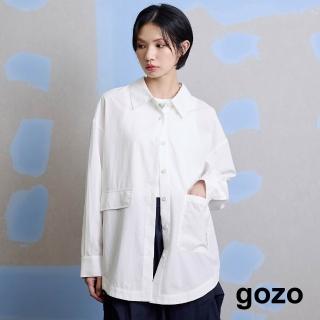 【gozo】MOMO獨家款★限量開賣 不對稱口袋長版遮陽襯衫(兩色)