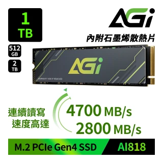 【AGI亞奇雷】AI818 1TB M.2 Gen4 SSD 固態硬碟(讀寫4700/2800MBs)