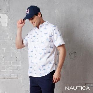 【NAUTICA】官方旗艦 男裝 經典航海帆船短袖棉質襯衫(白色)