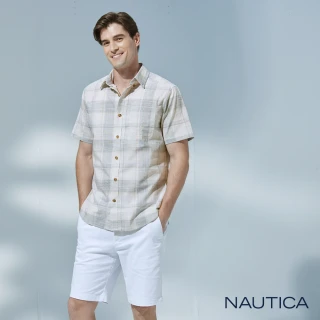 【NAUTICA】官方旗艦 男裝 淡雅格調棉質短袖襯衫(米色)