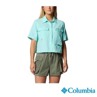 【Columbia 哥倫比亞】女款-女超防曬UPF50快排短袖襯衫-湖水藍(UFL61010AQ/JS)