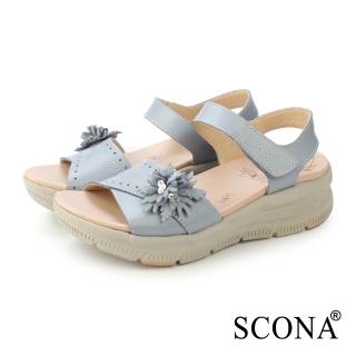 【SCONA 蘇格南】真皮 樂活舒適厚底涼鞋(淺藍色 31273-1)