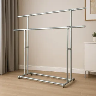 【Monarch 尊爵家】高耐重不銹鋼雙桿曬衣架 送防風扣(晾曬架 衣帽架 吊衣架 掛衣架 晾衣架 伸縮衣架)