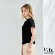 【MYSHEROS 蜜雪兒】VITA 網路獨家商品 造型上衣 人棉透氣面料 珍珠裝飾撞色圓領(二色任選)