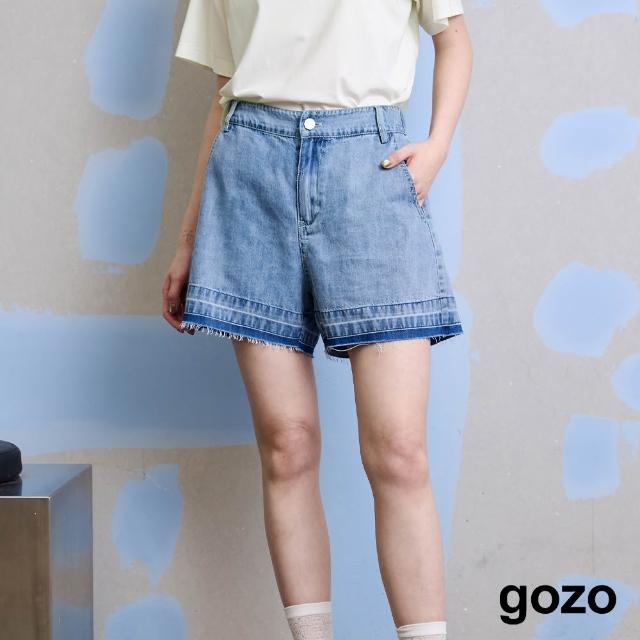 【gozo】不收邊天絲牛仔短褲(淺藍)