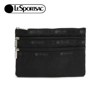 【Lesportsac】3-Zip Cosmetic 三層拉鍊化妝包(7158) 永恆黑