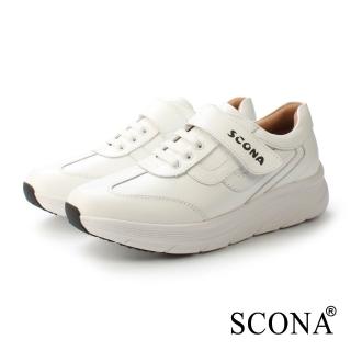 【SCONA 蘇格南】真皮 樂活舒適魔術帶休閒鞋(白色 7422-1)