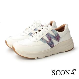 【SCONA 蘇格南】真皮 樂活舒適撞色休閒鞋(白色 7423-1)