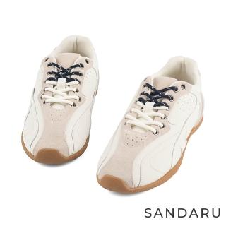 【SANDARU 山打努】休閒鞋 真皮時髦流線復古阿甘鞋(白)