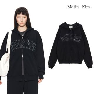 【MATIN KIM】官方旗艦 漸強層疊LOGO連帽拉鍊外套(黑色)