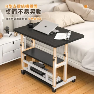 【Ashley House】荻原多功能升級置物架床邊沙發萬用升降桌(金屬橫桿 煞車輪 邊桌 懶人桌 電腦桌 小茶几)