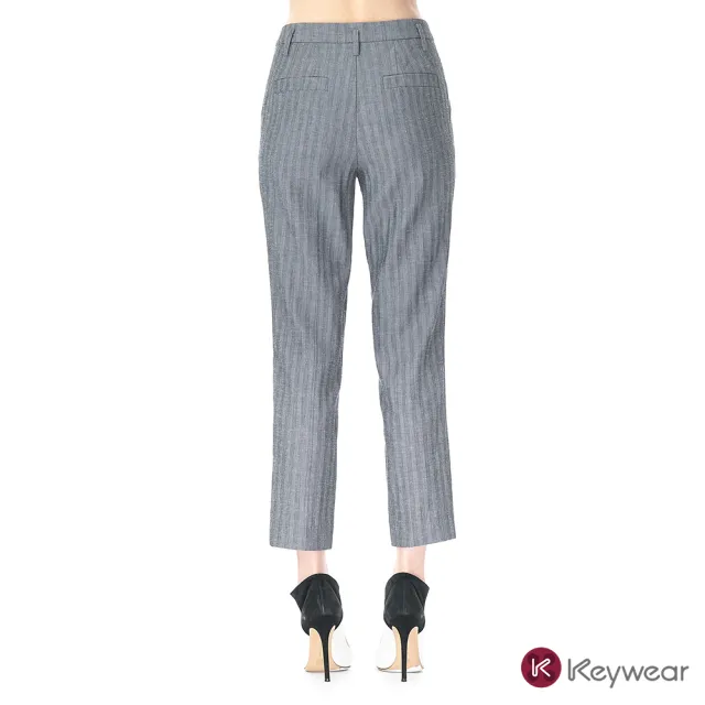 【KeyWear 奇威名品】舒適職裝條紋高腰直筒褲