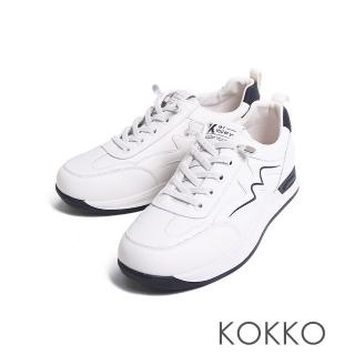 【KOKKO】經典小清新撞色真皮小白鞋(黑色)