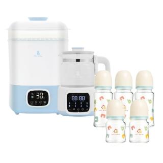 【奇哥官方旗艦】智慧恆溫調乳器+智慧消毒烘乾機+耐熱玻璃寬口奶瓶3大2小(奇哥50哺育好康組)