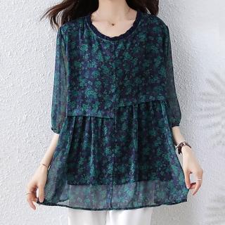 【麗質達人】8371藍綠印花上衣-LY(L-5XL)