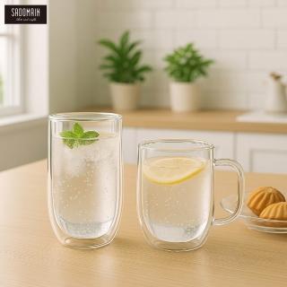 【仙德曼 SADOMAIN】（2入組）雙層玻璃雪花咖啡杯350ml(咖啡杯/對杯組/雪花)