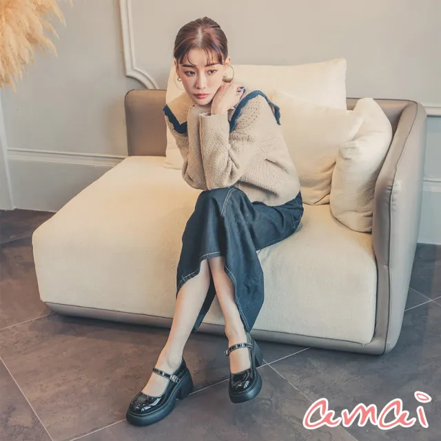 【amai】優雅氣質時尚百搭粗跟瑪莉珍鞋 瑪麗珍鞋 娃娃鞋 跟鞋 厚底 可愛 學院風 魔鬼氈 大尺碼(A、B、C款)
