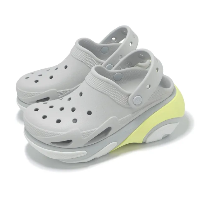 【Crocs】洞洞鞋 Bubble Crush Clog 男女鞋 貝殼泡芙 厚底克駱格 大氣灰 卡駱馳(2100611FT)