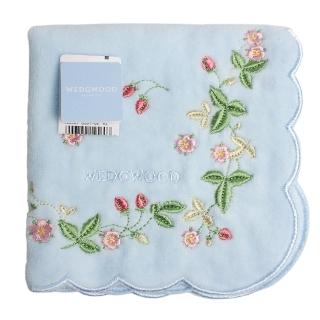 【WEDGWOOD】莓果圖樣刺繡飾邊純棉方巾(水藍)