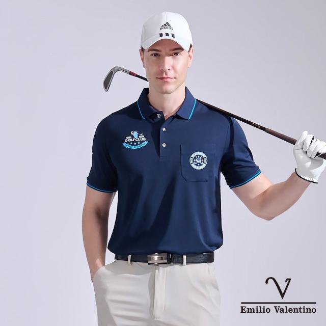 【Emilio Valentino 范倫鐵諾】男短袖POLO衫 果嶺機能 短袖 POLO衫 golf 高爾夫 MIT 藍(21-5V9801)