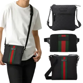 【GUCCI】經典織帶緹花飾邊斜背包/腰包(款式任選)
