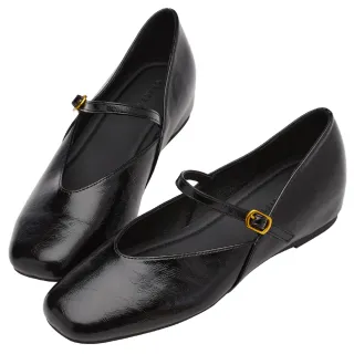 【Grace Gift】氣質簡約微方頭平底內增高瑪莉珍鞋(黑)