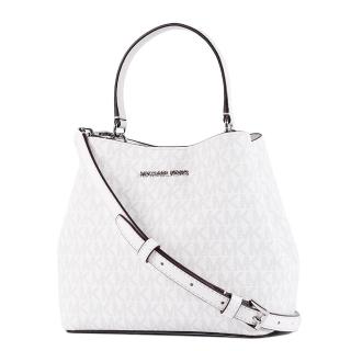 【Michael Kors】PRATT 緹花LOGO防刮雙釦置物手提/斜背二用包-香草白/小