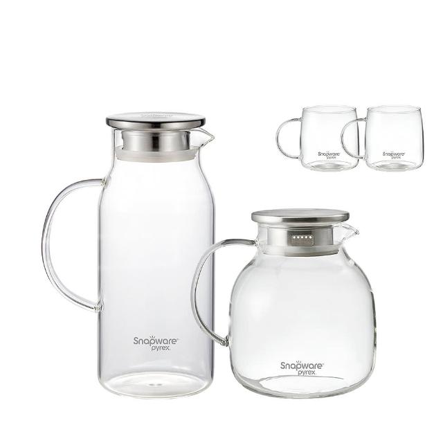 【CorelleBrands 康寧餐具】SNAPWARE耐熱玻璃水壺組-兩款任選(1600ml+500mlx2/1750ml+500mlx2)
