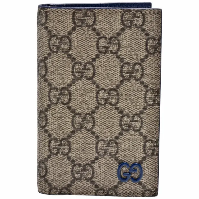 【GUCCI 古馳】GUCCI 經典同色LOGO GG Supreme帆布牛皮襯裡萬用卡片夾(烏木色/藍色768249-FACQC-9751)