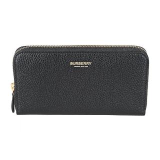 【BURBERRY 巴寶莉】BURBERRY英文金字LOGO粒面小牛皮12卡ㄇ型拉鍊長夾(黑)