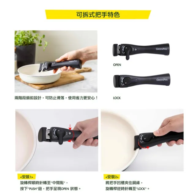 【GreenPan】鑽石陶瓷塗層不沾鍋 ClickChef 奶油白(四件組/不挑爐具/不沾鍋/陶瓷/洗碗機適用)