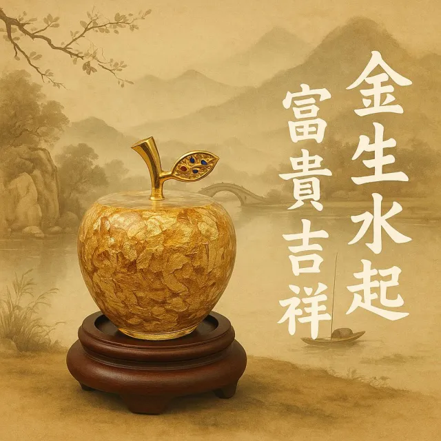 【盛硯莊佛教文物】中號開運平安金蘋果(金生水起平安吉祥)