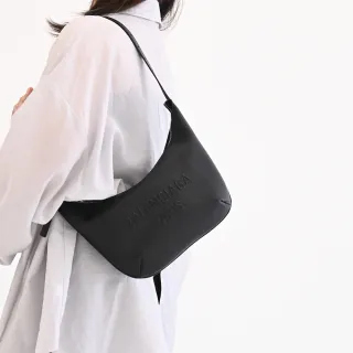 【Balenciaga 巴黎世家】MARY KATE 簡約LOGO柔軟牛皮手提包彎月包肩背包(黑)