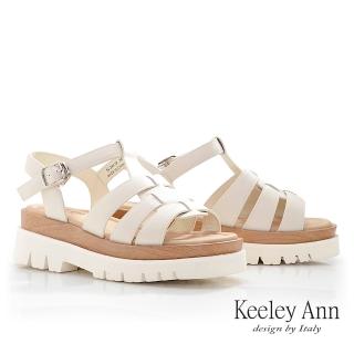 【Keeley Ann】魚骨編織厚底涼鞋(米白色522847232-Ann系列)