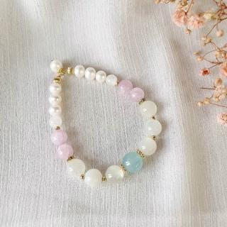 【Elegant 珍愛宣言】海藍寶月光石薰衣草紫水晶天然珍珠彈性手鏈(珍珠手鍊 珍珠手環 水晶手鍊 紫水晶)
