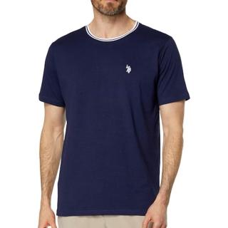 【U.S. POLO ASSN.】2025男時尚小馬球標誌寶藍色圓領短袖T恤-網