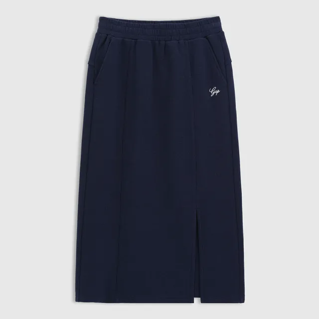 【GAP】女裝 Logo刺繡抽繩鬆緊長裙-海軍藍(765832)