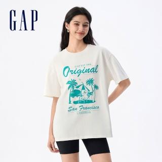 【GAP】女裝 Logo純棉印花圓領短袖T恤-奶白色(766142)