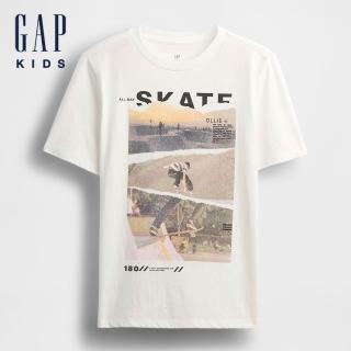 【GAP】男童裝 純棉印花圓領短袖T恤-白色滑板(780207)