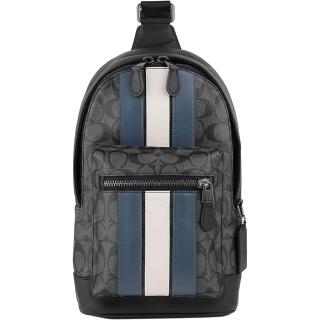 【COACH】男仕最愛白X藍X黑灰PVC滿版LOGO前拉鍊胸包後背斜揹包