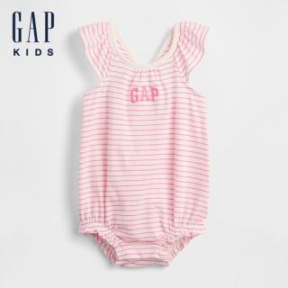 【GAP】嬰兒裝 Logo刺繡圓領無袖包屁衣-粉色條紋(781055)